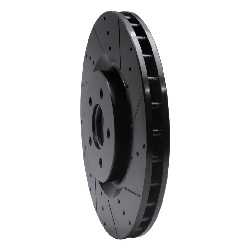 Ford Mustang Brake Rotor (1) - Front Right - R1 Concepts - Drilled & Slotted - Black - `07-`14